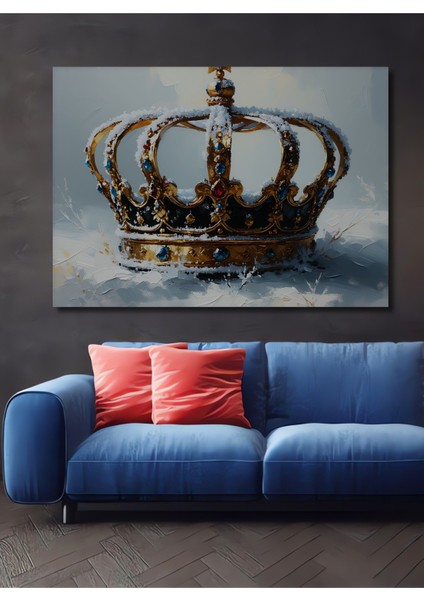 Kar Kraliçesi Tacı Yağlı Boya Görünümlü Dekoratif Ahşap Ev/işyeri/ofis Kare Tablo