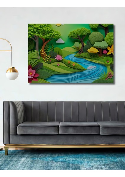 Kâğıt Sanatı Görünümlü Cennet Bahçesi Dekoratif Ahşap Ev/işyeri/ofis Kare Tablo