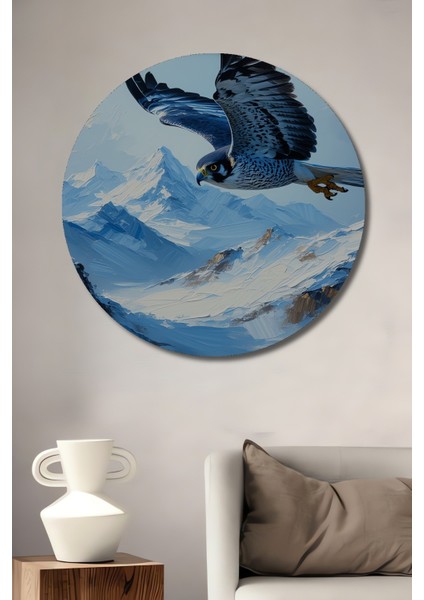 Yağlı Boya Görünümlü Şahin Uçuşu Dekoratif Ahşap Ev/işyeri/ofis Yuvarlak Tablo