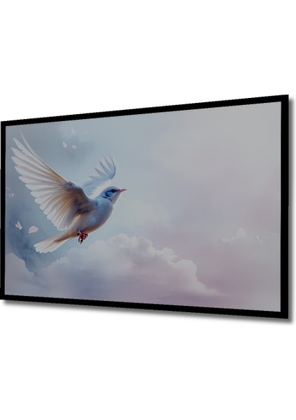 Çerçeve Görünümlü Beyaz Güvercin Bulutların Dansı Yağlı Boya Görünümlü Ahşap Ofis Kare Tablo fiyatları