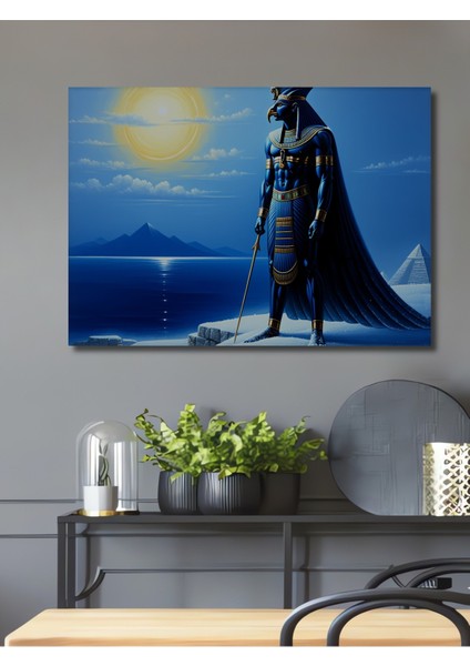 Horus Tanrısı Yağlı Boya Görünümlü Dekoratif Ahşap Ev/işyeri/ofis Kare Tablo