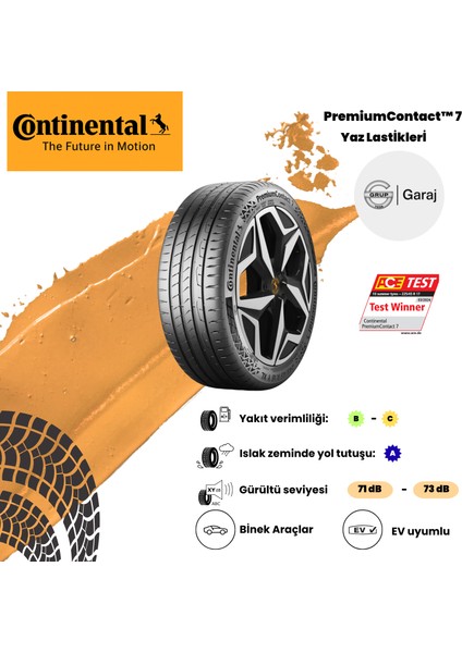 205/45R17 88Y Xl Fr Continental Premiumcontact™ 7 Yaz Lastiği - 2025 Üretimi ! Grupgaraj Güvencesiyle !