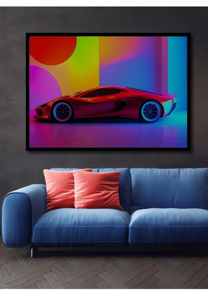 Çerçeve Görünümlü Neon Işıltılı Süper Araba Modern Sanat Dekoratif Ahşap Ev/işyeri/ofis Kare Tablo