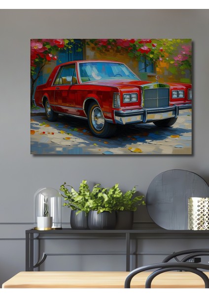 Kırmızı Rüyalar Arabası Yağlı Boya Görünümlü Dekoratif Ahşap Ev/işyeri/ofis Kare Tablo