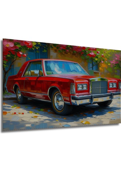 Kırmızı Rüyalar Arabası Yağlı Boya Görünümlü Dekoratif Ahşap Ev/işyeri/ofis Kare Tablo modelleri