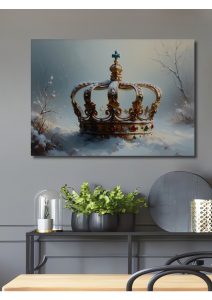 Karlı Kraliçe Tacı Yağlı Boya Görünümlü Dekoratif Ahşap Ev/işyeri/ofis Kare Tablo