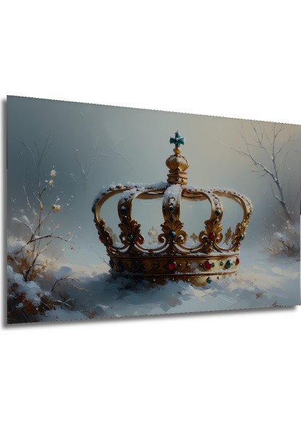 Karlı Kraliçe Tacı Yağlı Boya Görünümlü Dekoratif Ahşap Ev/işyeri/ofis Kare Tablo modelleri