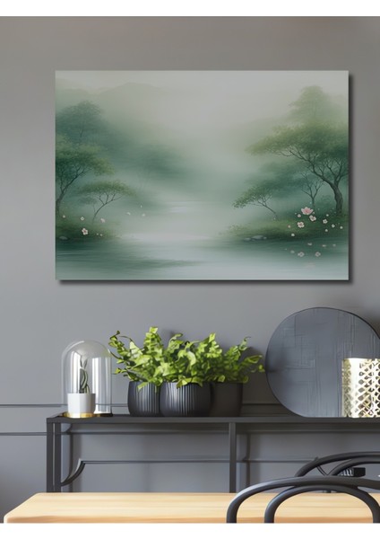 Sakura Ağaçları Sulu Boya Görünümlü Dekoratif Ahşap Ev/işyeri/ofis Kare Tablo