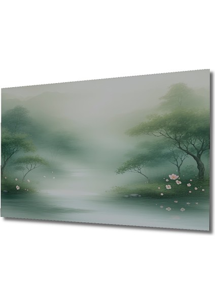 Sakura Ağaçları Sulu Boya Görünümlü Dekoratif Ahşap Ev/işyeri/ofis Kare Tablo fiyatları