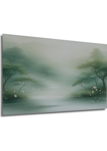 Sakura Ağaçları Sulu Boya Görünümlü Dekoratif Ahşap Ev/işyeri/ofis Kare Tablo modelleri