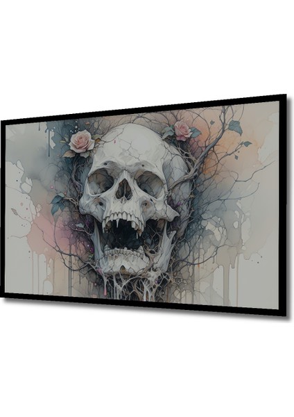 Çerçeve Görünümlü Sulu Boya Görünümlü Çiçekli Kafatası Dekoratif Ahşap Ev/işyeri/ofis Kare Tablo fiyatları