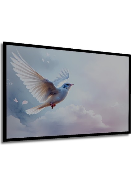 Çerçeve Görünümlü Beyaz Güvercin Bulutların Dansı Yağlı Boya Görünümlü Ahşap Ofis Kare Tablo modelleri