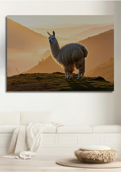 Gün Batımı Altın Llama Manzarası Yağlı Boya Görünümlü Dekoratif Ahşap Ev/işyeri/ofis Kare Tablo