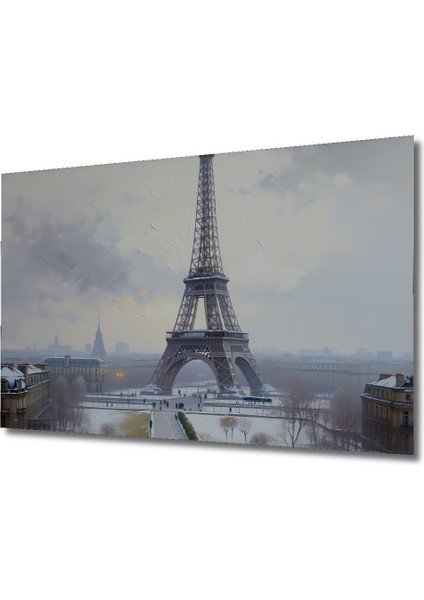 Karlı Paris Eyfel Kulesi Yağlı Boya Görünümlü Dekoratif Ahşap Ev/işyeri/ofis Kare Tablo fiyatları