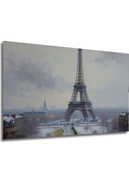 Karlı Paris Eyfel Kulesi Yağlı Boya Görünümlü Dekoratif Ahşap Ev/işyeri/ofis Kare Tablo modelleri