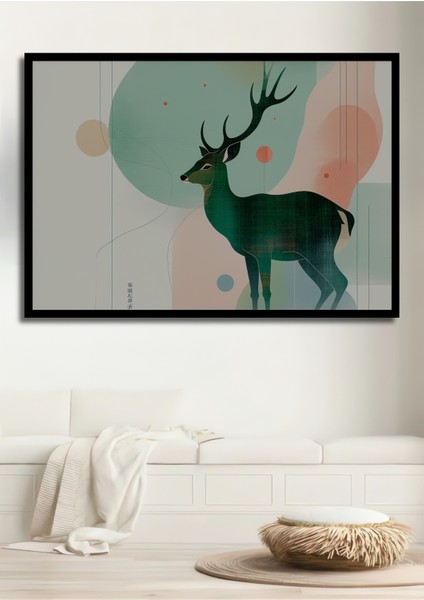Çerçeve Görünümlü Pastel Tonlarda Geyik Modern Sanat Dekoratif Ahşap Ev/işyeri/ofis Kare Tablo