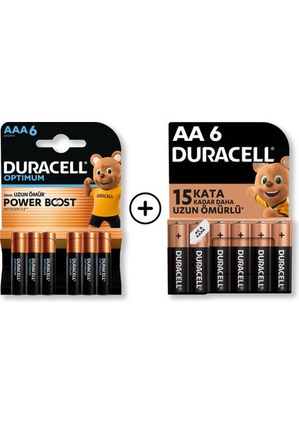 Optimum Aaa Alkalin Ince Kalem Pil 6’lı Paket + Aa Alkalin Kalem Pil 6'lı Paket