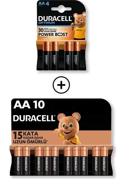 Optimum Aa Alkalin Kalem Pil 4’lü Paket + Aa Alkalin Kalem Pil 10'lu Paket