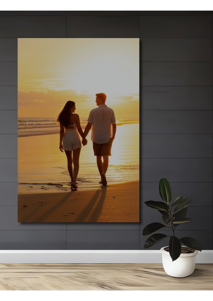 Gün Batımında Aşk Yürüyüşü Dekoratif Ahşap Ev/işyeri/ofis Kare Tablo