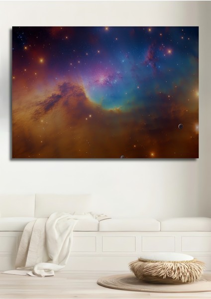 Nebula Gökyüzü Yağlı Boya Görünümlü Dekoratif Ahşap Ev/işyeri/ofis Kare Tablo
