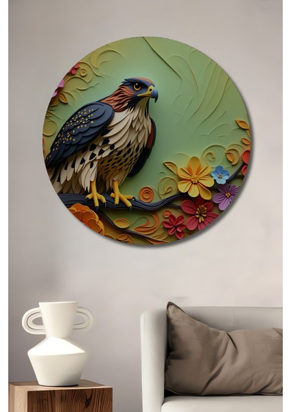 Çiçek Bahçesinde Kartal Rölyef Dekoratif Ahşap Ev/işyeri/ofis Yuvarlak Tablo