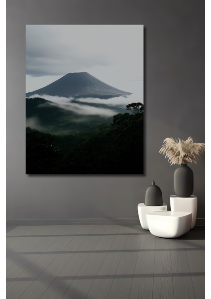 Sulu Boya Görünümlü Volkanik Dağ Manzarası Dekoratif Ahşap Ev/işyeri/ofis Kare Tablo