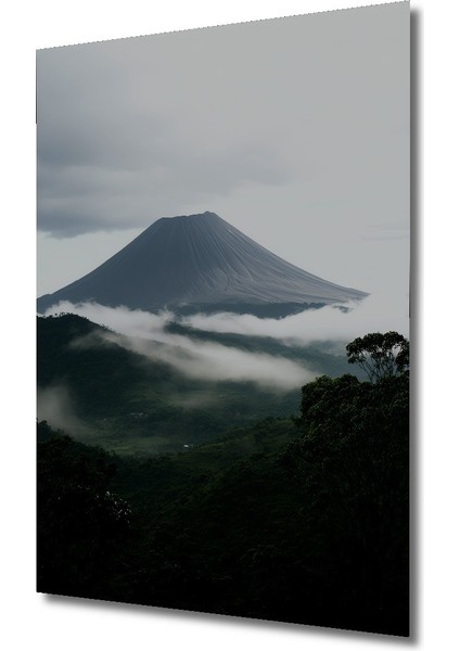 Sulu Boya Görünümlü Volkanik Dağ Manzarası Dekoratif Ahşap Ev/işyeri/ofis Kare Tablo fiyatları