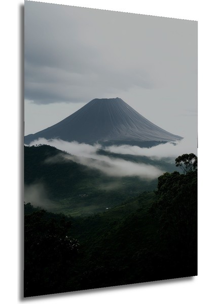 Sulu Boya Görünümlü Volkanik Dağ Manzarası Dekoratif Ahşap Ev/işyeri/ofis Kare Tablo modelleri