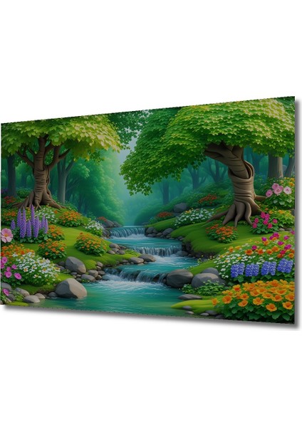 Sulu Boya Görünümlü Şelale Orman Ev/işyeri/ofis Dekoratif Ahşap Kare Tablosu fiyatları