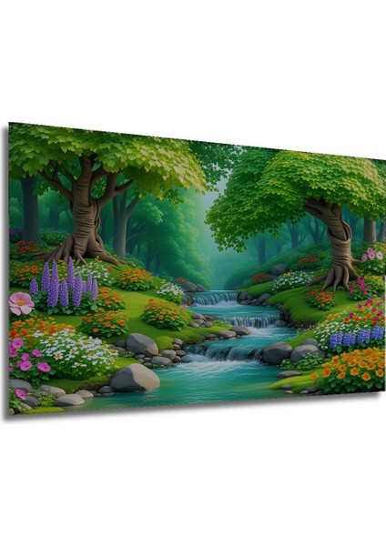 Sulu Boya Görünümlü Şelale Orman Ev/işyeri/ofis Dekoratif Ahşap Kare Tablosu modelleri