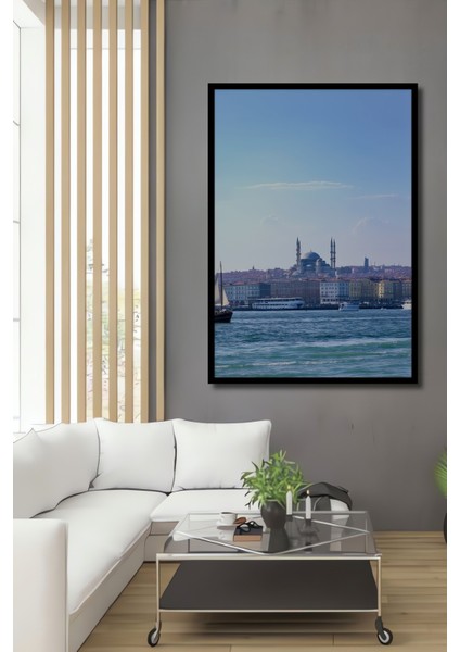 Çerçeve Görünümlü Istanbul Panorama Yağlı Boya Görünümlü Dekoratif Ahşap Ev/işyeri/ofis Kare Tablo