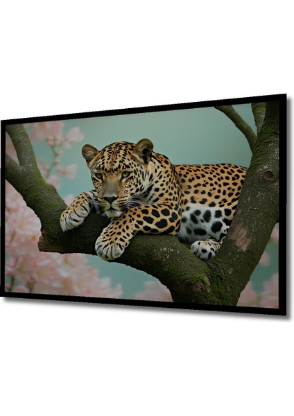 Çerçeve Görünümlü Dal Üzerinde Leopar Yağlı Boya Görünümlü Dekoratif Ahşap Işyeri/ofis Kare Tablo fiyatları