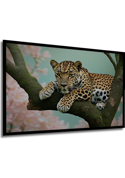 Çerçeve Görünümlü Dal Üzerinde Leopar Yağlı Boya Görünümlü Dekoratif Ahşap Işyeri/ofis Kare Tablo modelleri