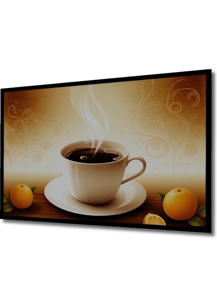 Çerçeve Görünümlü Buharlı Kahve ve Turuncu Yağlı Boya Görünümlü Dekoratif Ahşap Ofis Kare Tablo fiyatları