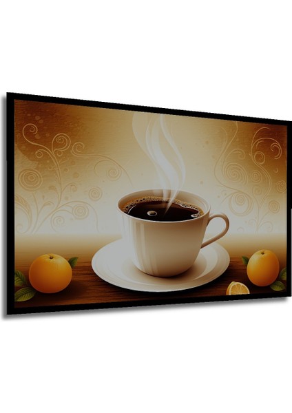 Çerçeve Görünümlü Buharlı Kahve ve Turuncu Yağlı Boya Görünümlü Dekoratif Ahşap Ofis Kare Tablo modelleri
