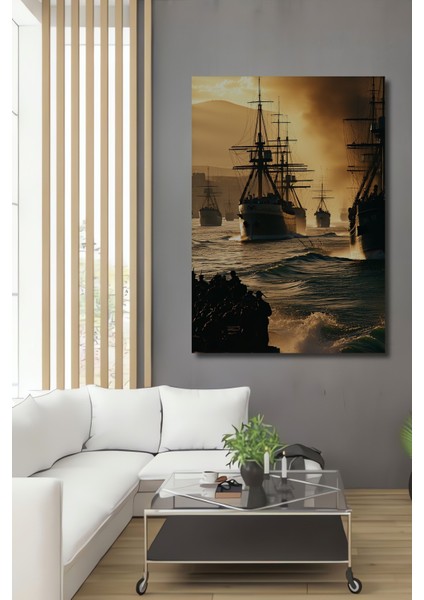 Osmanlı Donanması Yağlı Boya Görünümlü Dekoratif Ahşap Ev/işyeri/ofis Kare Tablo