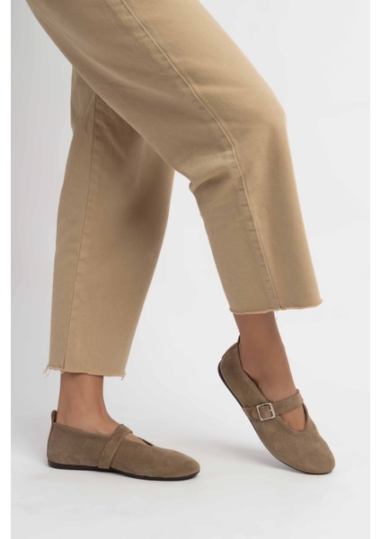 Mera Rome Bej Süet Toka Detay Hakiki Deri Toka Detay Düz Taban Kadın Babet fiyatları