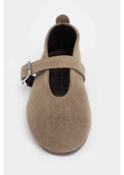 Mera Rome Bej Süet Toka Detay Hakiki Deri Toka Detay Düz Taban Kadın Babet fırsatları