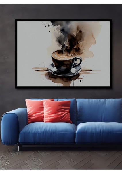 Çerçeve Görünümlü Sulu Boya Görünümlü Kahve Keyfi Dekoratif Ahşap Ev/işyeri/ofis Kare Tablo