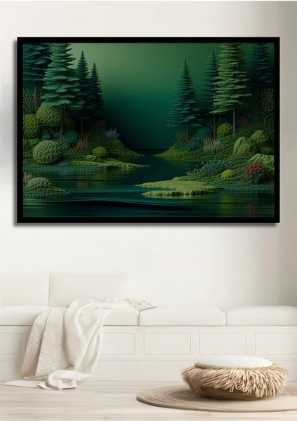 Çerçeve Görünümlü Yeşil Rüyalar Yağlı Boya Görünümlü Dekoratif Ahşap Ev/işyeri/ofis Kare Tablo
