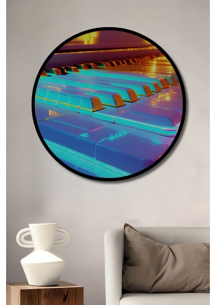 Çerçeve Görünümlü Neon Işıltılı Piyano Tuşları Modern Sanat Dekoratif Ahşap Ofis Yuvarlak Tablo