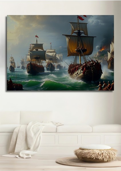 Osmanlı Donanması Yağlı Boya Görünümlü Dekoratif Ahşap Ev/işyeri/ofis Kare Tablo