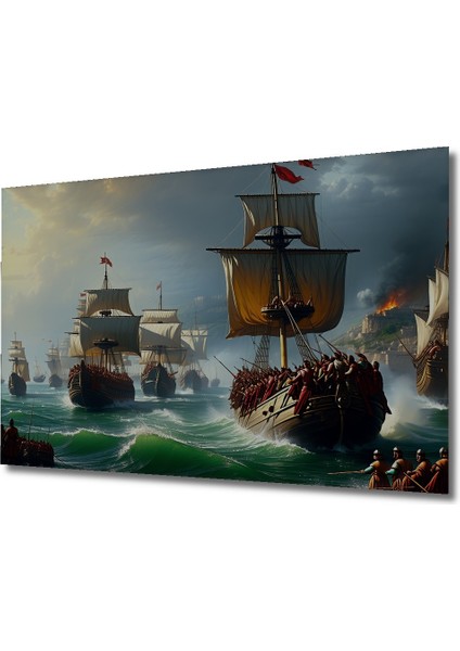 Osmanlı Donanması Yağlı Boya Görünümlü Dekoratif Ahşap Ev/işyeri/ofis Kare Tablo fiyatları