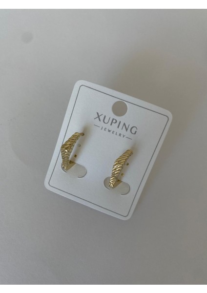Xuping Çizgili Geometrik Gold Küpe