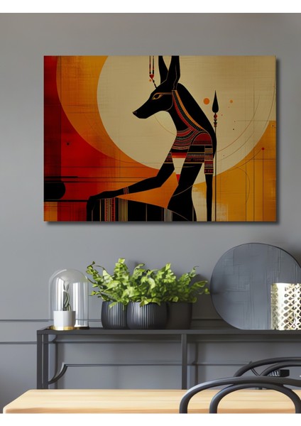 Mısır Tanrısı Anubis Yağlı Boya Görünümlü Dekoratif Dekoratif Ahşap Ev/işyeri/ofis Kare Tablo