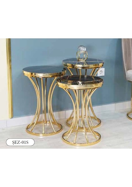 Mim Siyah Mermer - Gold Şelale Zigon Sehpa