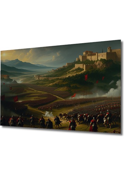 Epik Savaş Alanı Yağlı Boya Görünümlü Dekoratif Ahşap Ev/işyeri/ofis Kare Tablo fiyatları
