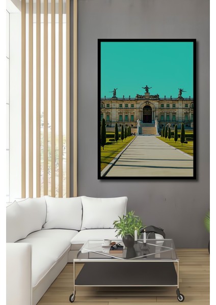 Çerçeve Görünümlü Muhteşem Saray Bahçesi Yağlı Boya Görünümlü Dekoratif Ahşap Ofis Kare Tablo