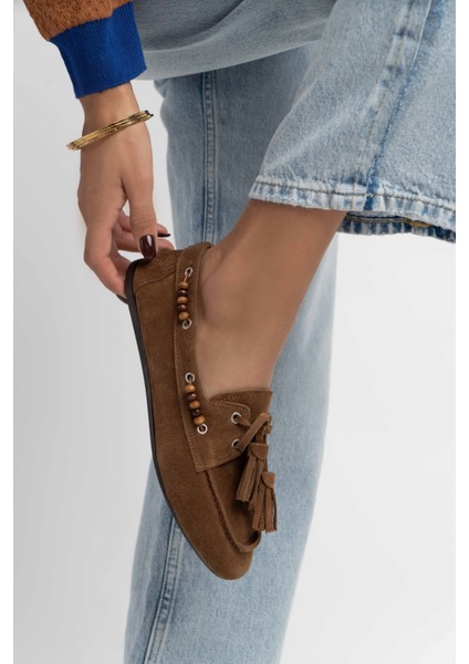 Fisher Taba Hakiki Süet Düz Taban Boncuk Detay Kadın Babet Ayakkabı fiyatları