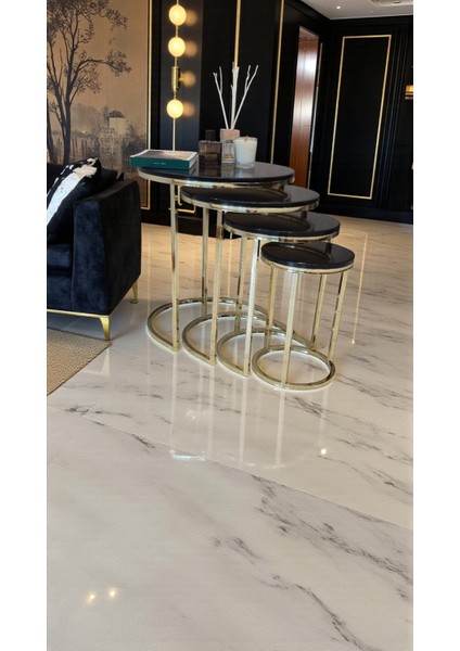 Elegante Serisi Gold Metal Ayaklı 4 Lü Sehpa Seti Parlak Gold Krem Mdf Tabla fiyatları